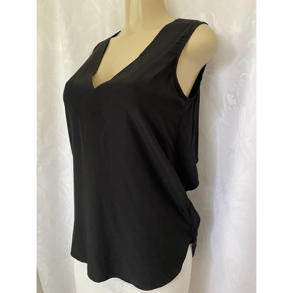 Derek Lam 10 Crosby Lace Back Silk Tank Top V Neck Black Sleeveless 0 XS - Picture 3 of 6